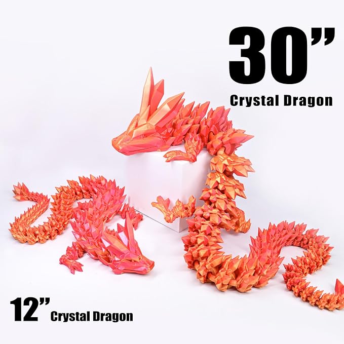 30 Inch Large 3D Printed Dragon 76cm Long Fidget Toy Gift Decor | Flexible Giant Articulated Dragon Toy, Home Desk Decoration, Birthdays Christmas Gift for Kids Boys Girls Adults, Red Gold