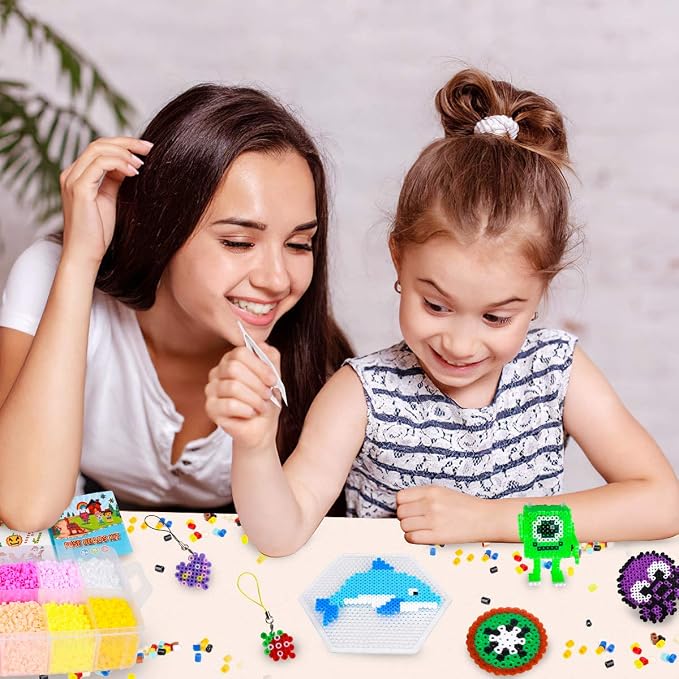Meland Fuse Beads Kit, 5MM 24000 Beads in 24 Colors,Craft Gift for Age 5-12 | Includes 6 pegboards and craft accessories for colorful patterns, keychains and screen-free creative projects
