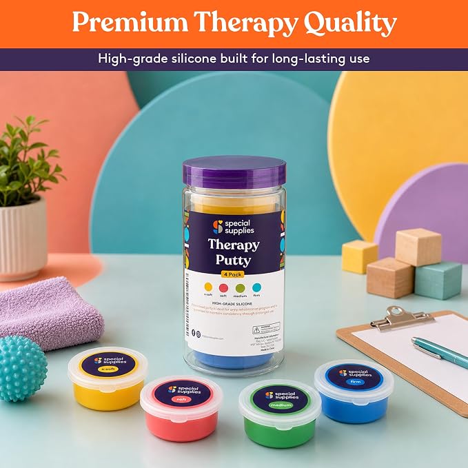 Special Supplies Therapy Putty for Kids and Adults - Resistive Hand Exercise Stress Relief Therapy Putty Kit, Set of 4 Strengths, Three Ounces of Each Putty