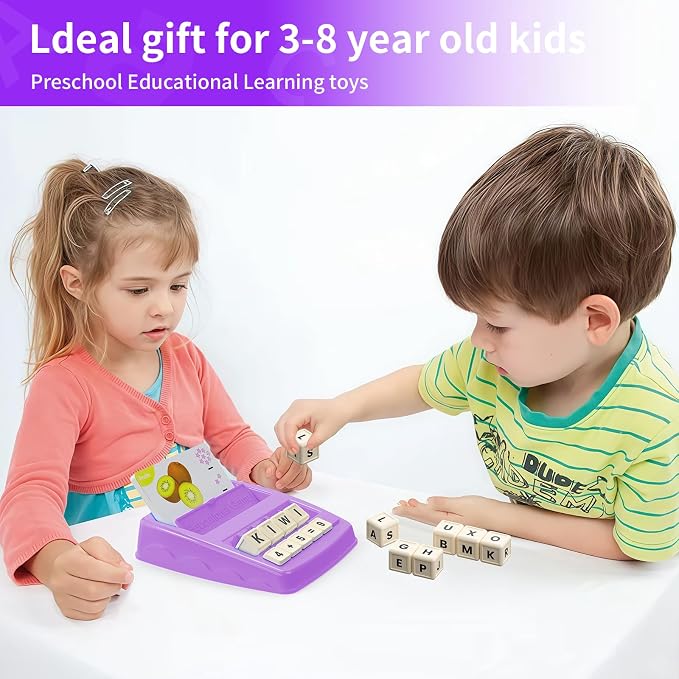 Educational Games for Kids Ages 3-8, Matching Letter Game for Kids Toys for 3-8 Year Olds Boys Girls Birthday Gifts for 3-8 Year Olds Girls Boys Preschool Kindergarten Educational Spelling Toys Purple