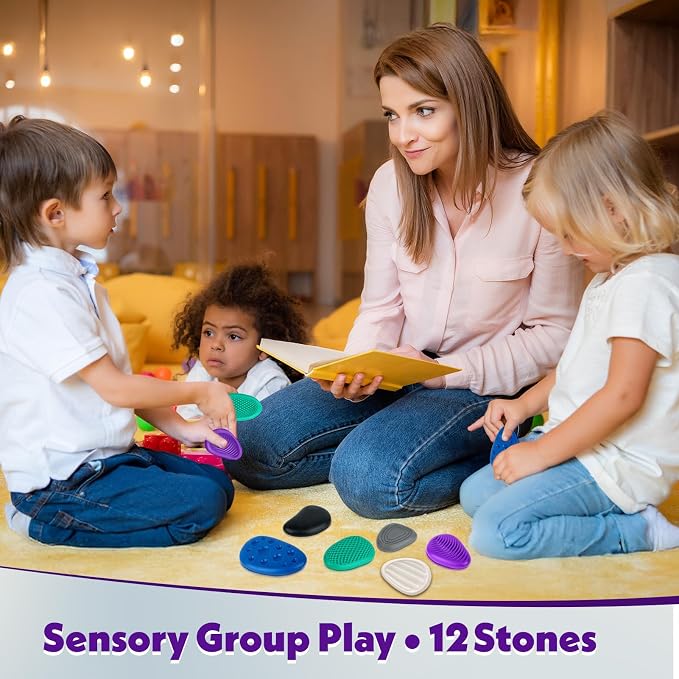 Fidget Toys Adults Sensory Stones: 12 Pack Textured Worry Stone for Autism Kids Calming Down - Fidget Stress Toys for Stress Reduce - Students Prizes Fidget Toys