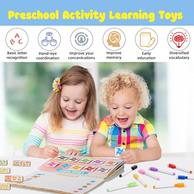 Toddler Activities Preschool Learning Busy Book - 29 Themes Binder Montessori Toys for Toddlers, Workbook Activity Autism Materials and Tracing Coloring