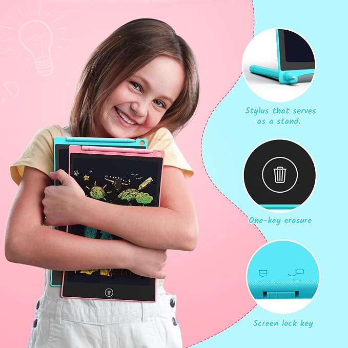 TECJOE 10 Inch 2 Pack LCD Writing Tablet for Kids, Mess Free Drawing Tablet | Colorful Drawing Pad, Travel Road Trips Essential, Quiet Time, Learning Toys Birthday Gifts for Boys Girls Ages 3-8