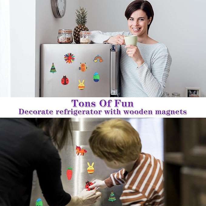 DIY Wooden Magnet 36 Art Craft Supplies Painting Kit for Kids Ages 4-8 8-12 | Party Favors for Boys Girls Birthday Easter Crafts Gifts Toys Basket Goodie Bag Stuffers