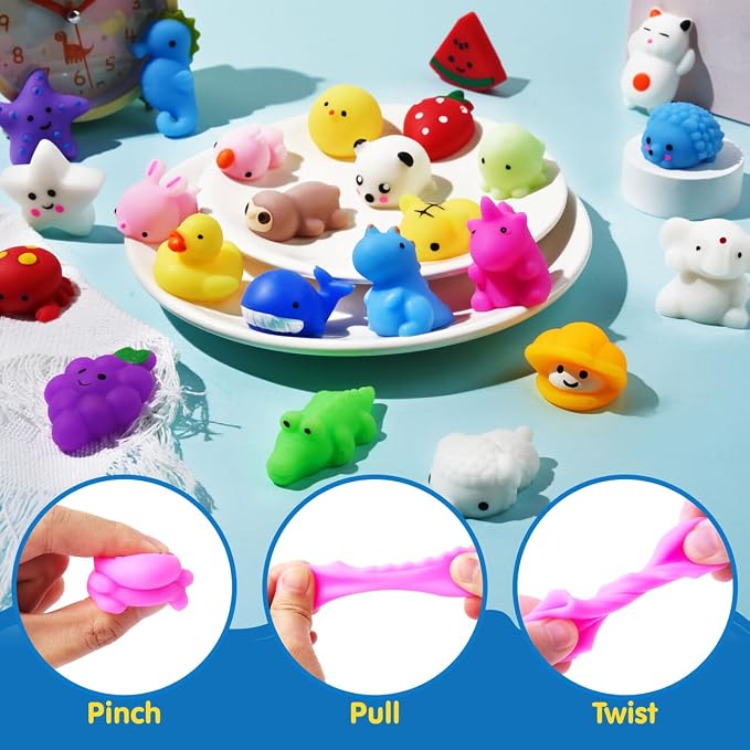 JOYIN Mochi Squishy Toy Set, 200 Pack Mini Squishy Mochi, Party Favors for Kids, Kawaii Stress Relief Toys, Basket Stuffers, Goodie Bags Fillers, Birthday Gifts, Classroom Prizes