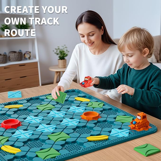 Kids Toys STEM Board Games - Large Size Logical Road Builder Educational Brain Teasers Puzzles Toys, Preschool Learning Montessori Big Board Maze Birthday Gifts Kids Boys Girls Age 4-8 Year Old | Royal Blue logic board: 14 tracks, 2 start/end, 2 windup...