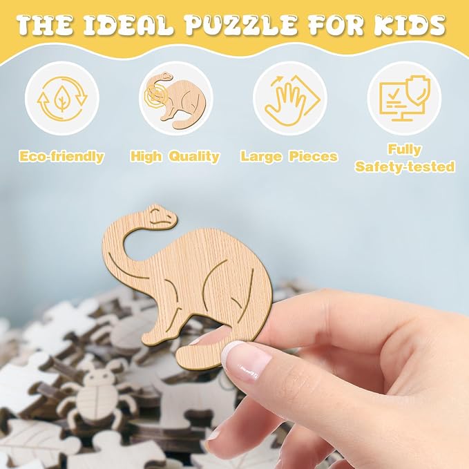 Dinosaur Wooden Puzzles for Kids - Diplodocus | 50 Piece Puzzles for Kids Ages 6-8, Kids Puzzles with Unique Animal Shapes, Round Gifts for Girls and Boys (11.4 * 11.4 in)
