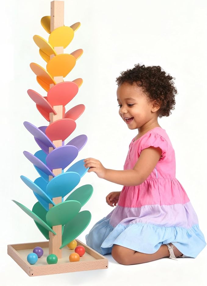 Gotoofun Wooden Marble Run Music Tree Includes Extra-Large 3cm Marbles Ball | Tumble Leaf Montessori Rainbow Singing Tree with Sound, Color Sorting STEM Learning Toy, Gift for Kids