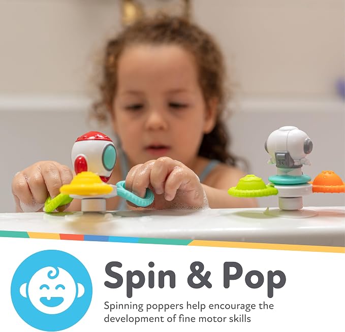 Nuby Suction Spinner Toys with Spinning Poppers – 3 Pack Baby Fidget Toys for High Chair & Bath, Space Theme, 12m+ | Spinning Poppers