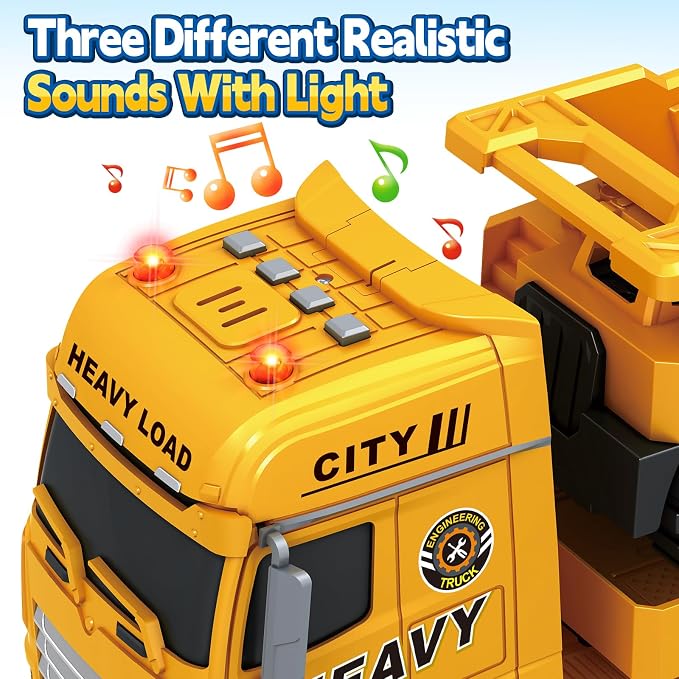 Bstoyder Toddler Boy Toys for 3 4 5 6 7 Years Kids, 25" Semi Construction Carrier Truck Toy with Excavator and Dump Truck, Friction Powered Toys with Lights and Sounds, Birthday for Boy Girls