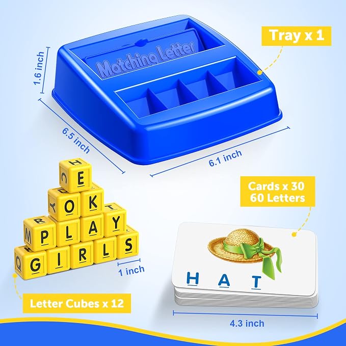 Learning Games for Kids Ages 3-8, Matching Letter Game for Kids Toys Ages 3-8 Educational Toys for 3-8 Year Olds Boys Girls Birthday Party Easter Gifts for 3-8 Year Olds Boys Girls Blue