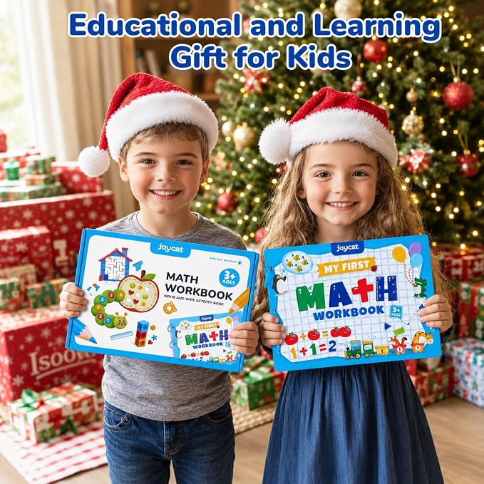 JoyCat Math Busy Book for Toddlers Reusable Preschool Workbook for Ages 3–8 | with 10 Dry-Erase Markers, Number Tracing & Counting Activity Book for Kids, Kindergarten Learning Activities, Travel-Ready