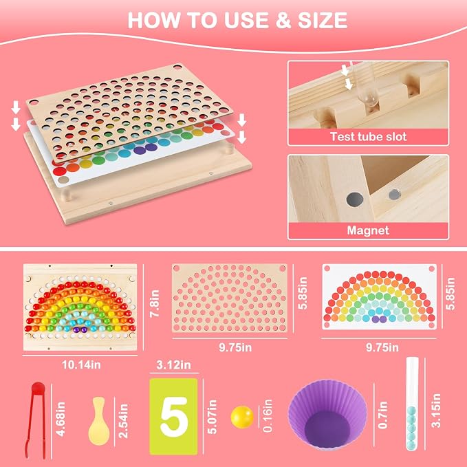 INIFEIDALA Montessori Wooden Educational Toys for 3-6 Year Olds | Counting & Color Sorting Toys with Tweezer Tongs,Preschool Learning Activities,STEM Math Manipulatives,Fine Motor Skills Toys
