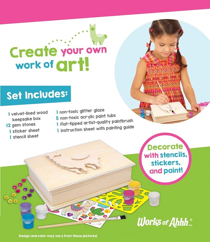 Masterpieces Craft Set - Llama Keepsake Box Classic Wood Paint Kit - Premium Quality Educational and Fun Activity for Kids and Families - Great Gift Idea for Holidays Birthdays and Everyday Use