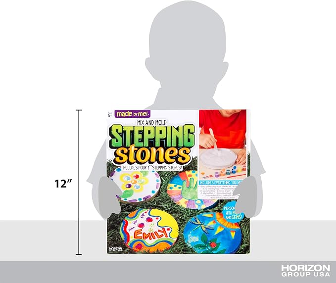 Made By Me Mix & Mold Your Own & Make 4 DIY Personalized Stepping Stones, Great Spring & Summer Weekend Activity, Perfect Keepsake, Birthday Party Idea for Kids Ages 5, 6, 7, 8, 9, Multicolor
