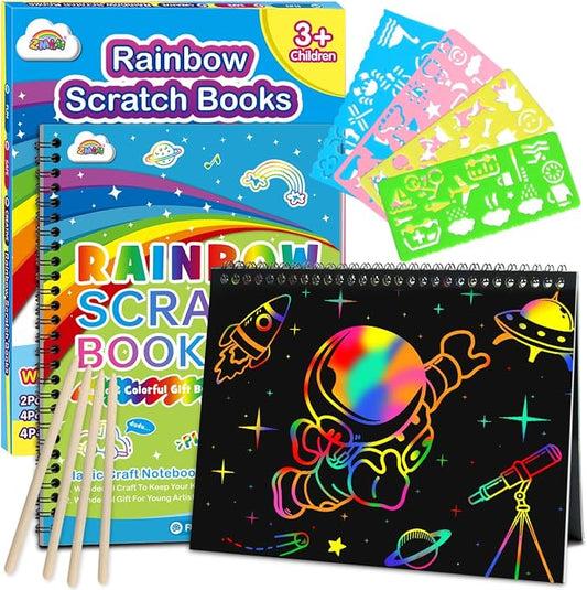 ZMLM Scratch Paper Art-Crafts Gift: 2 Pack Rainbow Notebooks Supplies Toys | Art Crafts for 3 4 5 6 7 8 9 10 11 12 Years Old Girls and Boys Kids Birthday Christmas Party Travel Games Activities
