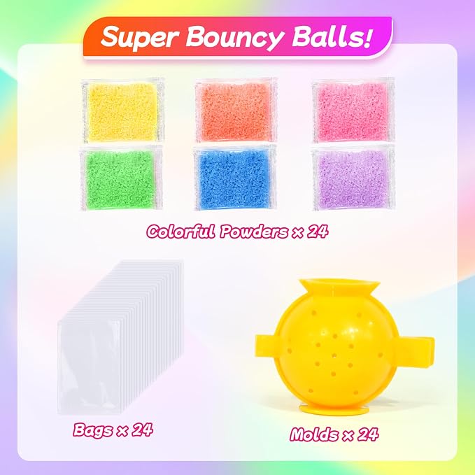 24 Packs Gift Bouncy Ball Kit with Cards for Kids Magic Bouncing Ball STEM Science Experiment Craft Party Favors School Classroom Gifts Exchange for Boys and Girls