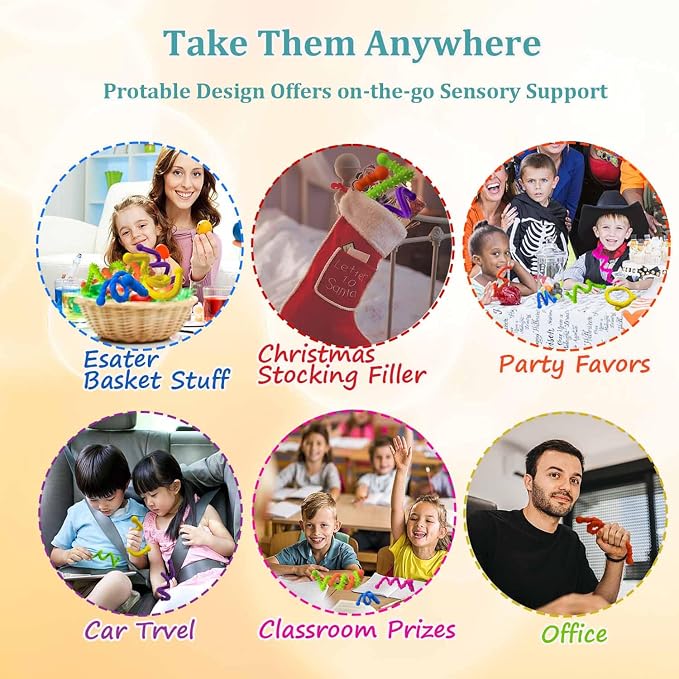 Tendry Fidget Sensory Sticks Toys for Kids Adults, 6PCS Silicone Textured Sensory Anxiety Relief Fidgets for Classroom Prize with Autism ADHD, Calm Down Corner Supplies（3 Yeas+）