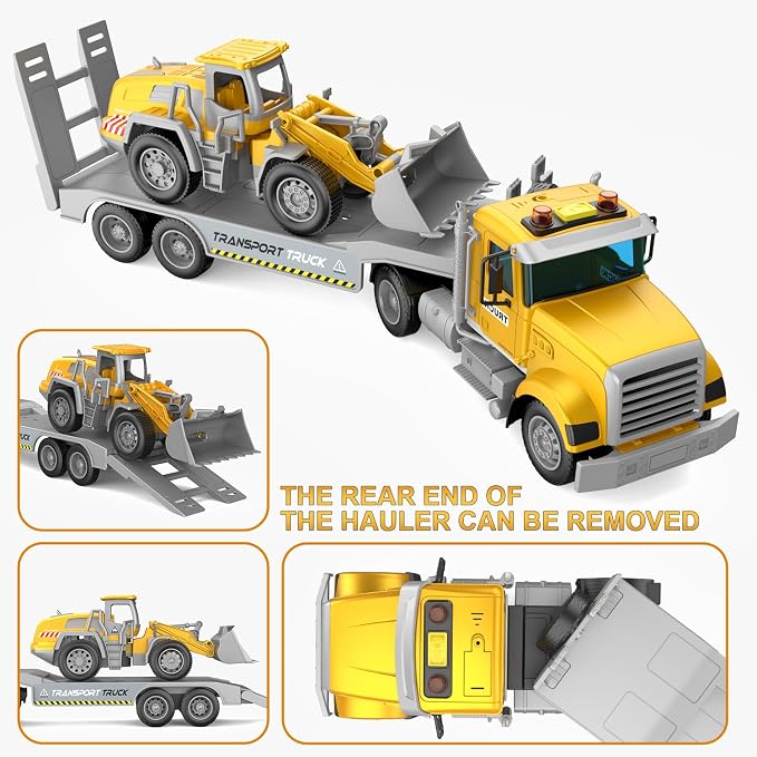 DOWELLIN Transport Truck Toys for Kids, Includes Semi Carrier Car and Bulldozer Trucks, Cars Toy Vehicle Birthday Gift for 3+ Years Old Boys Girls Child