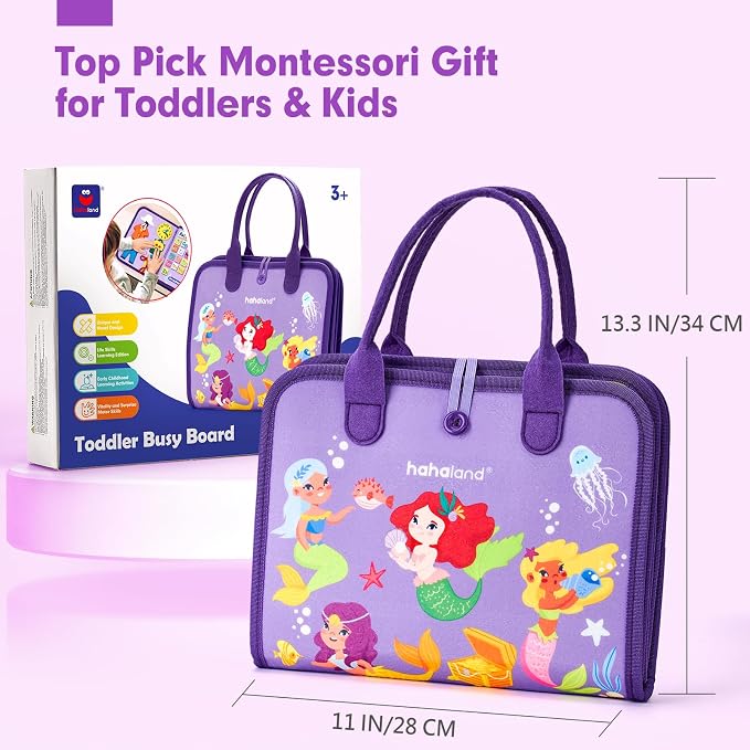 hahaland Busy Board Montessori Toys 3 Year Old Girl Gifts 3rd Bithday Idea | 8 in 1 Preschool Learning Activities - Educational Toys Little Girls Age 3 Travel Busy Book for Airplane Car Rides