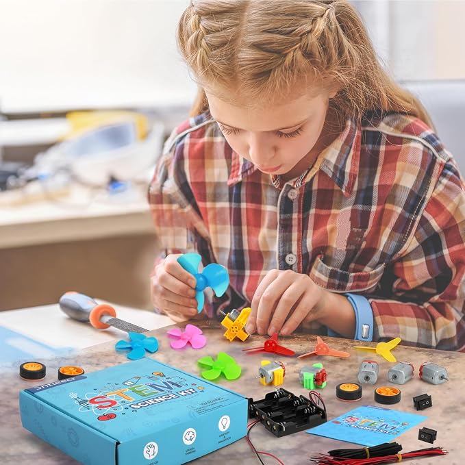 Sntieecr 276PCS DC Motor Kit, Mini Electric Circuit Kit | for DIY Science Projects with Motors, LED Light, Vanes Propeller, AA Battery Holder, Plastic Gears, Gift for Kids