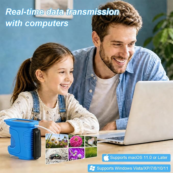 Kids Microscope,1000X HD Digital Handheld Mini Microscope 2.4" IPS Screen | Microscope for Kids, Mini Pocket Microscope for Children Birthday Gift, Science Education Fun for Boys Girls Ages 4-12 Blue