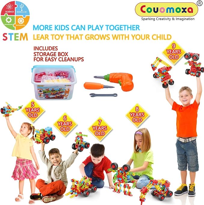 COUOMOXA 404 Pcs STEM Building Toys for Kids Ages 3+ | Creative Interlocking Blocks, Educational Construction Set, Birthday Gift for Boys Girls 4-8