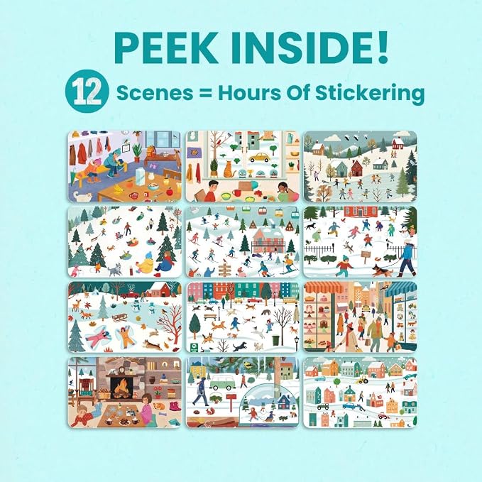 Cupkin Snow Day Coloring & Sticker Activity Book | 500+ Stickers | Spiral-bound kids craft format with 12 scenes, 12 art pages, side-by-side viewing, and an easy-peel design for ages 2–8