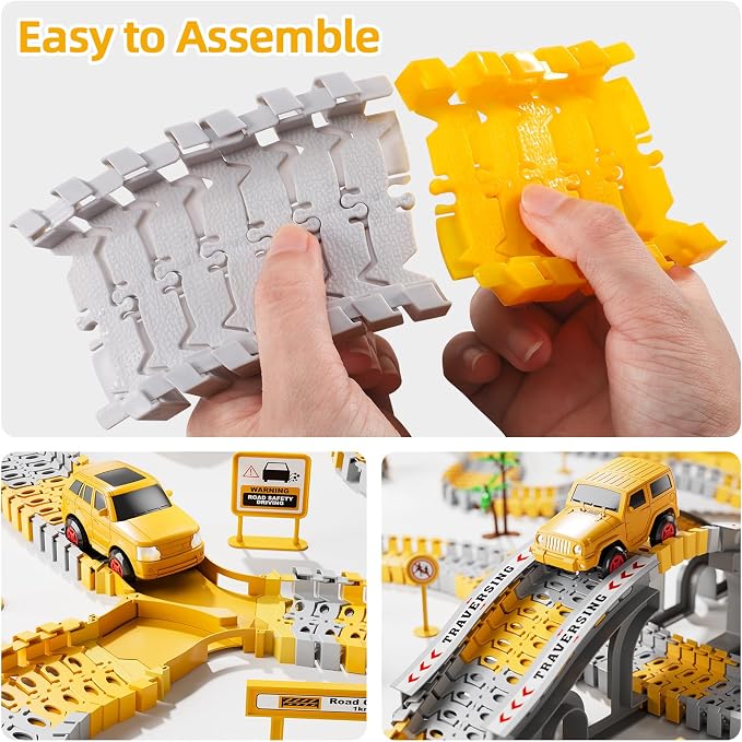 iHaHa Toddlers Construction Race Tracks Toys Gifts for 3 4 5 6 Years Old Boys Kids, 2PCS Electric Race Cars & 4 PCS Construction Trucks, Birthday Gift Toys for Boys 2 3 4 5 6+