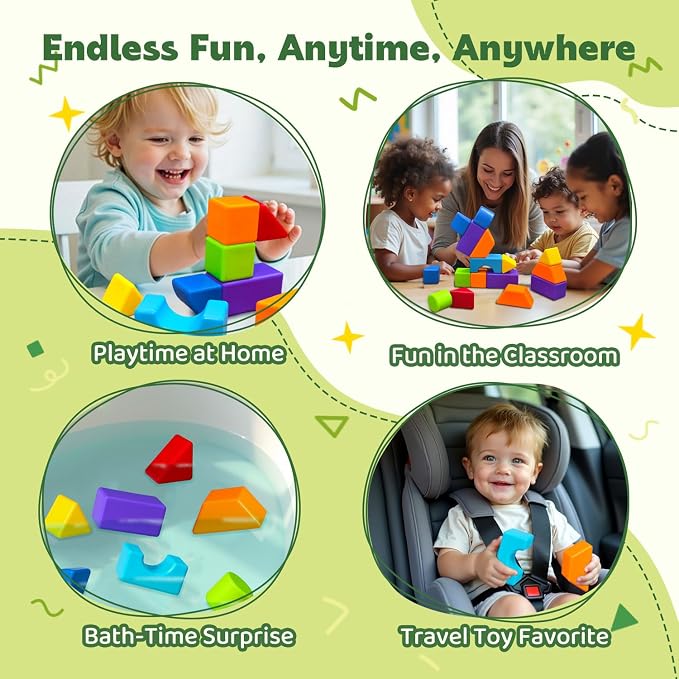 Pairez Toys Magnetic Blocks, Large Building Blocks for Toddlers 1-3 | 14 PCS Blocks, 7 Colors & 8 Shapes, 3D Stacking, Montessori Sensory Magnet Toy, Parent-Child Bonding, Toddler Travel Toys