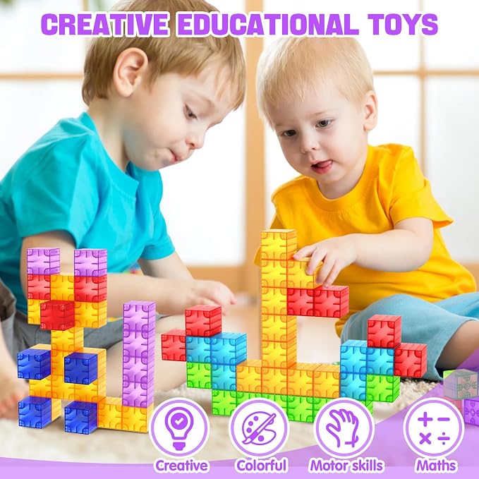 Feoxialy Magnetic Blocks 52pcs Translucent Magnetic Cubes Building Blocks | Digit Magnet Toys for Kids, Rainbow STEM Creativity Toys 3+ Year Old Boys & Girls Toddlers Kids Christmas Birthday Gifts