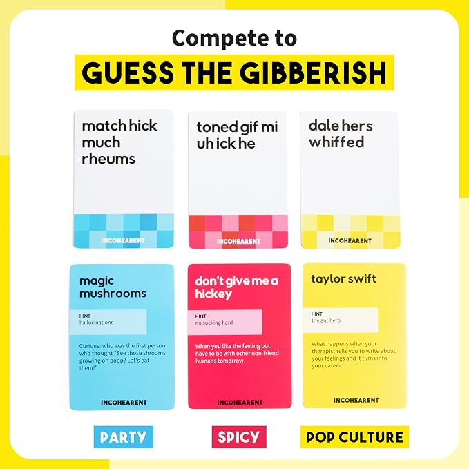 Incohearent by Relatable – Guess the Gibberish Party Game for Adults, Funny Card Game Activity for Groups, Bachelorette Party Favorite, Summer Fun for Game Night, Travel-Friendly with 300 Cards