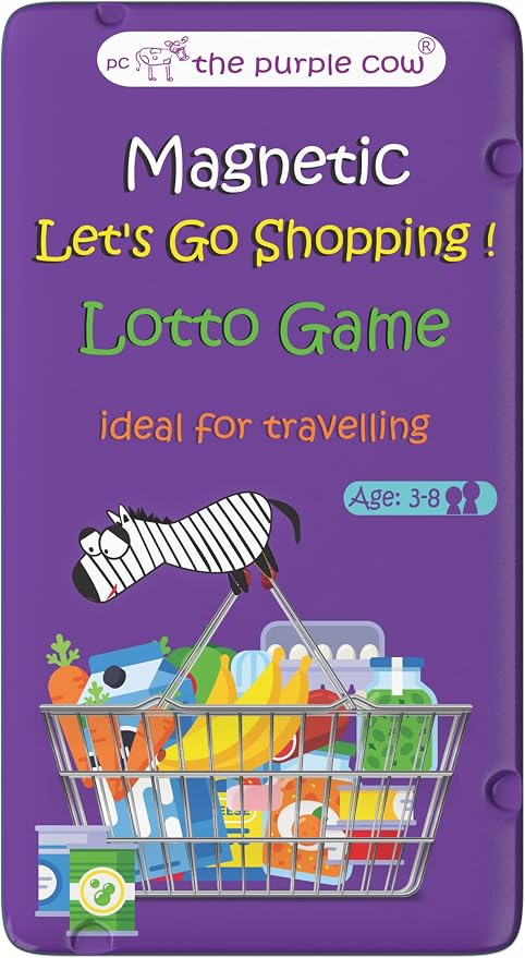 The Purple Cow- Let's Go Shopping Game- Magnetic Travel Game. Great for Travel and on-The-go. Lotto Game for Boys and Girl Ages 3+. Learning Activity.