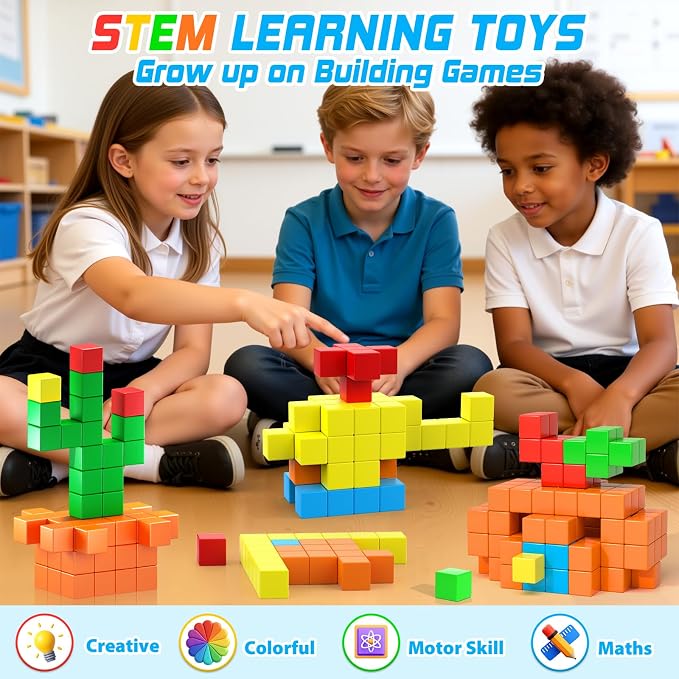 48PCS Large Magnetic Blocks, Magnet Building Cubes for Toddler 3+ Boy Girls | Sensory Montessori Toys, Preschool Educational Magnet Cubes, Outdoor Kids Toys, Magnet Toys for Kids Age 3 4 5 6 Year Old