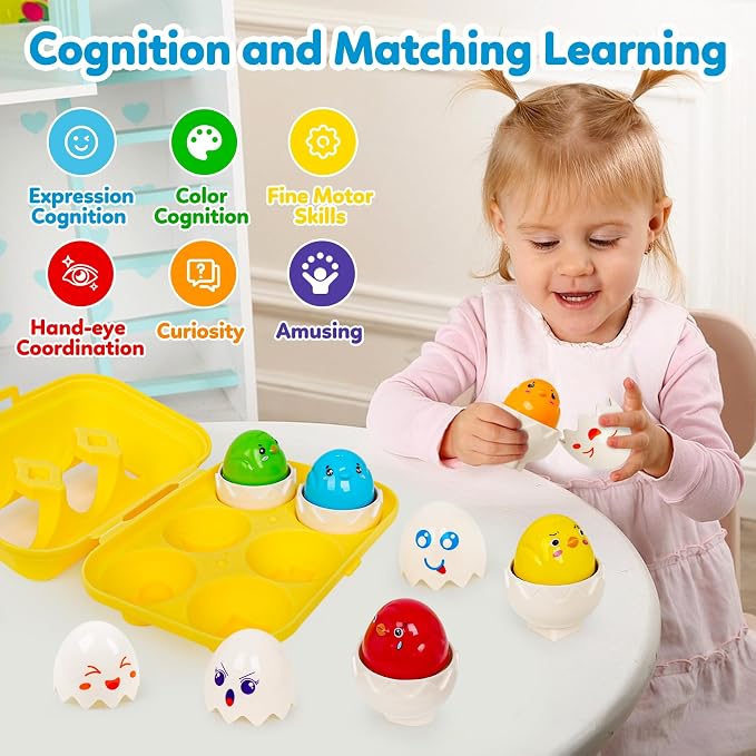 Egg Toddler Toys,Montessori Geometric Egg Shape Sorter Toys Preschool Learning Educational Color Sorting & Eggs Puzzles Matching Games Fine Motor Toy for Boys Girls Ages 1-3