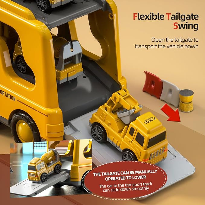 Beby Buty 5 in 1 Construction Trucks Cars Toys for Toddlers 3-5 | Boy Toddler Car Truck Toys with Light Sound, Includes Crane, Mixer, Bulldozer & Excavator, Birthday Gifts for 3 4 5 Year Boys
