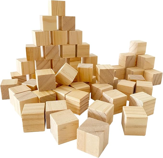 MUXGOA Unfinished Wooden Cubes,Pack of 50 Wood Blocks for Crafting,1 Inch Wood Square Blocks for Crafts Making & DIY Projects & Decor