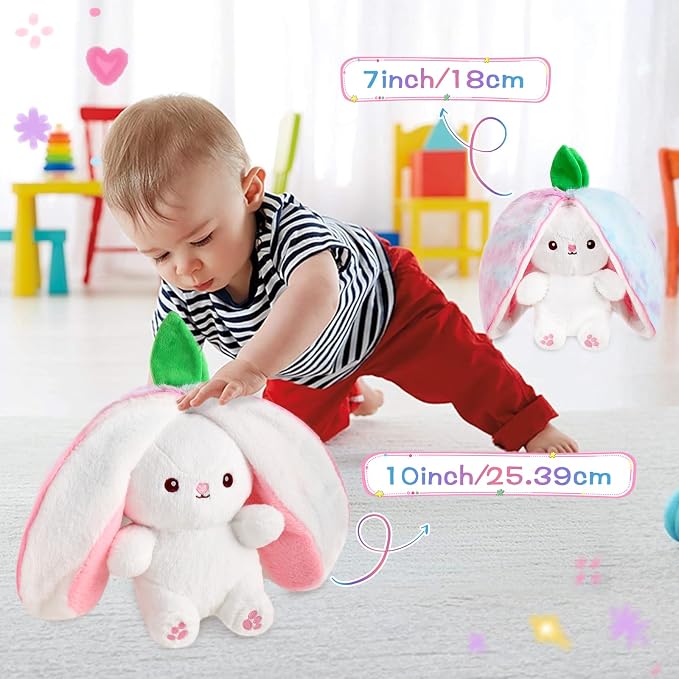 MIAODAM Reversible Strawberry Bunny Stuffed Animal, Cute Plush Rabbit Toy | Cute Funny Bunny Plushie Toy for Babies & Kids, Ideal Easter & Holiday Gift, 7 Inch
