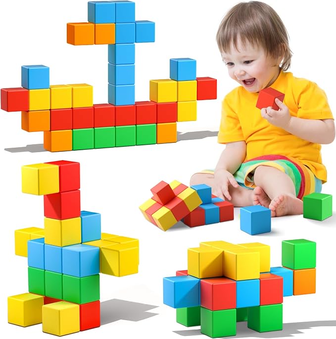 Feoxialy Magnetic Blocks,1.42IN 32pcs Large Magnet Building Block for Kids | Toddlers Toys for 3 4 5 6 7 8 Year Old Boys Girls Magnet Cubes Learning Sensory Toy for Kids Age 4-8 Christmas Birthday Gifts