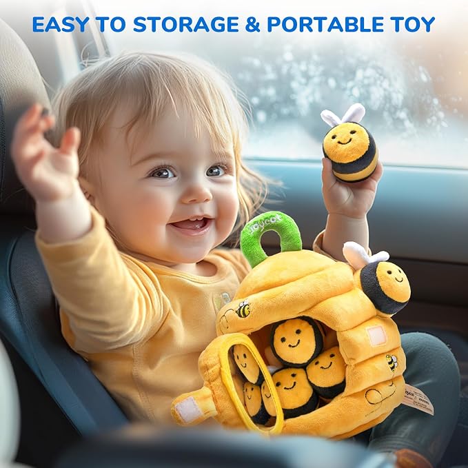 JoyCat Baby Toys 6-12 Months, Beehive Toy with 5 Sensory Bees, Baby Gift | Soft beehive with 5 bees for rattle, crinkle, mirror play and little-hand fill-and-dump fun
