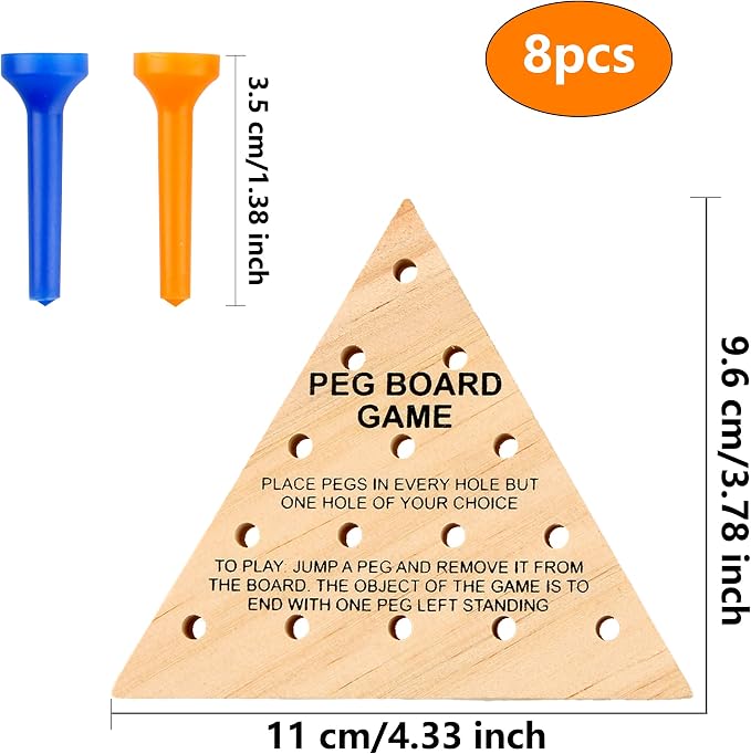 8 Packs Wooden Triangle Peg Games Family Wooden Board Game Learning Puzzles Strategy Toy for Travel Gathering Teens Adult