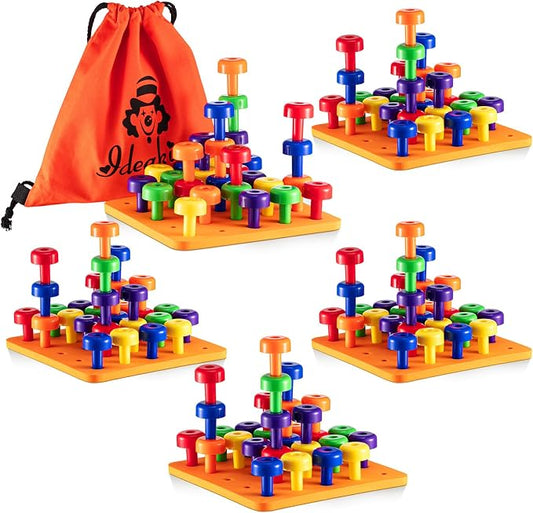 Shappy Toddler Peg Boards Montessori Stacking Toys,Orange | 120 Pcs Pegs with 4 Foam Boards & Storage Bag Kids Fine Motor Skills Educational Toy for Home Preschool