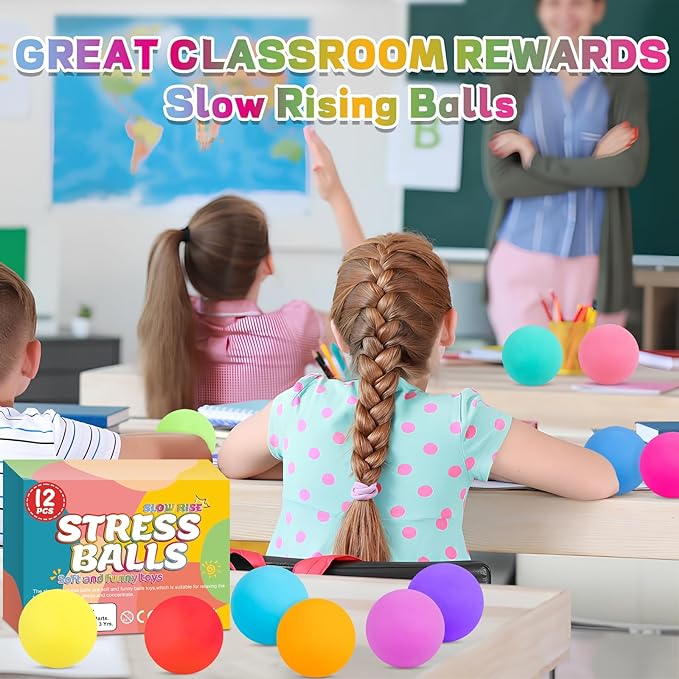 VISCOO 12 Pack Slow Rising Stress Ball,Stress Balls for Adults,Fidget Toys | Hand Therapy Sensory Squishy Ball for Stress Relief, Squishy Toys for Kids, Classroom Prize Box Party Favors