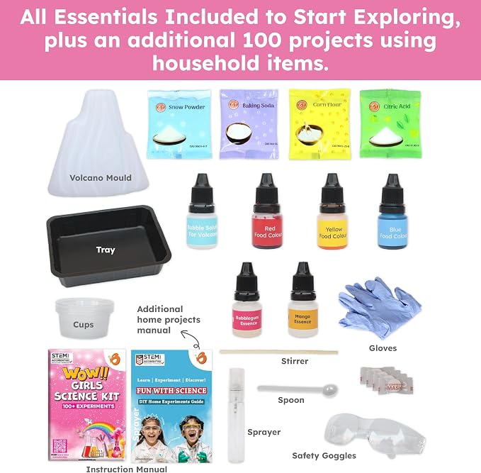 Butterfly EduFields 100+ Experiments Girls Science Kit for Kids Age 5-7 6-8 | Slime & Volcano Science Experiments Projects | Educational STEM Learning | Birthday Gift for Girls Ages 5-7 6-8 | Craft Kit