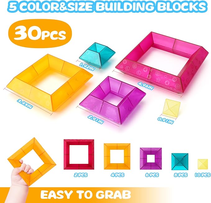 30-Piece STEM Building Blocks Set - Educational Stacking Toys for Kids | Preschool Learning Activities & Light Table Compatible Construction Toys for Toddlers, Boys and Girls Ages 3-6 Years Old
