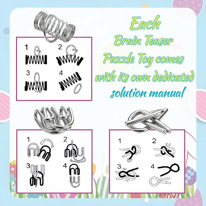 24 Pcs Prefilled Easter Eggs with Brain Teaser Puzzles Toys for Kids,Easter Basket Stuffers Filled with Metal Montessori Solving Bulk 3D Unlock Logic Gifts for Boys Girls,Party Favors