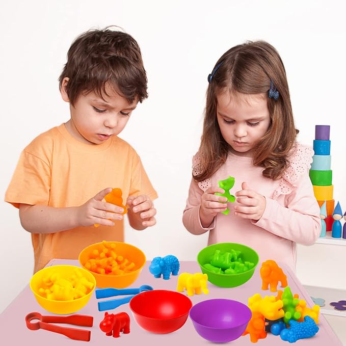 RAEQKS Counting Sorting Toys Matching Stacking Toys with Bowls Preschool Learning Activities Educational Sensory Game Montessori STEM Toy Daycare Sets Animals Gifts for Kids Boys Girls