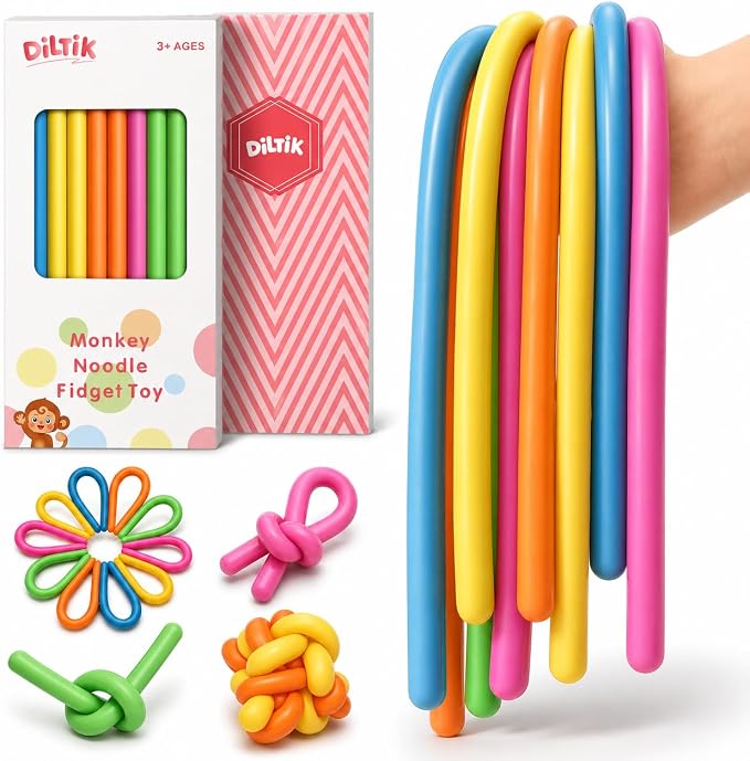 10 Pack Sensory Autism Toys for Kids – Gift Box Upgraded Extra-Thick Stretchy Sensory Strings for School Classroom Rewards Back to School Birthday Party Favors (Smooth)