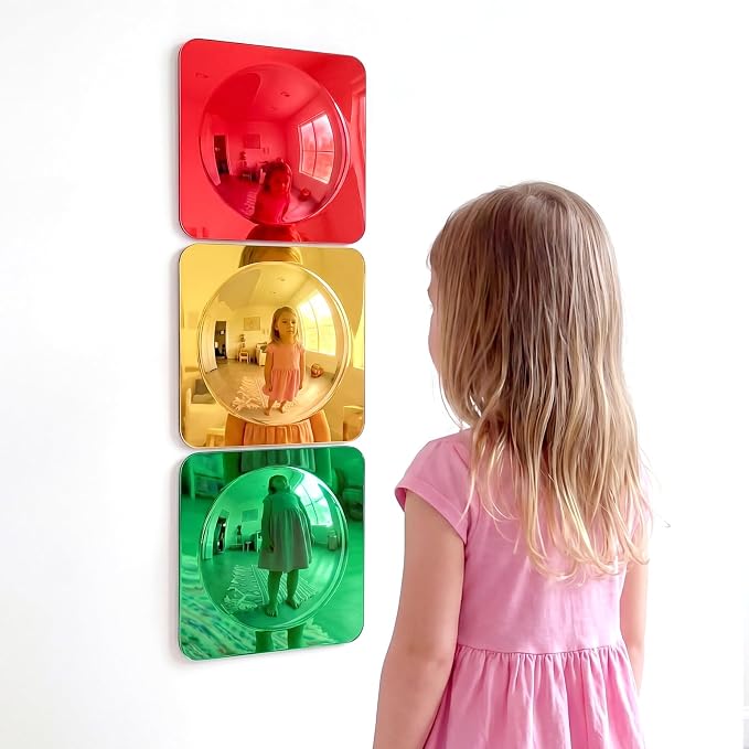 Geiserailie 3 Pcs Sensory Wall Bubble Mirrors, 6 x 6 Inch, CPC Certified | Colorful Acrylic Convex Mirrors, Sensory Room Must Haves, Classroom Learning Tool, Calming Corner, Preschool Activity