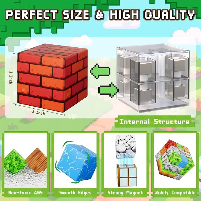 Magnetic Blocks 103PCS 1 inch Magnetic Building Blocks, Magnet Tiles Stacking Cubes Toy for Kids Build Forest World Set, STEM Game Toys for Boys Girls Age 3 4 5 6 7 8 Year Old Christmas Birthday Gifts